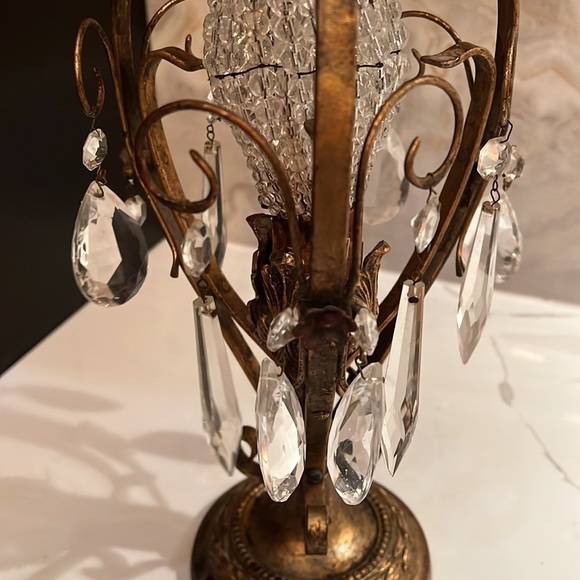 Vintage Hollywood Regency 18” Table Lamp Glass Prism Tole Metal - Gold Gilt - Picture 5 of 15